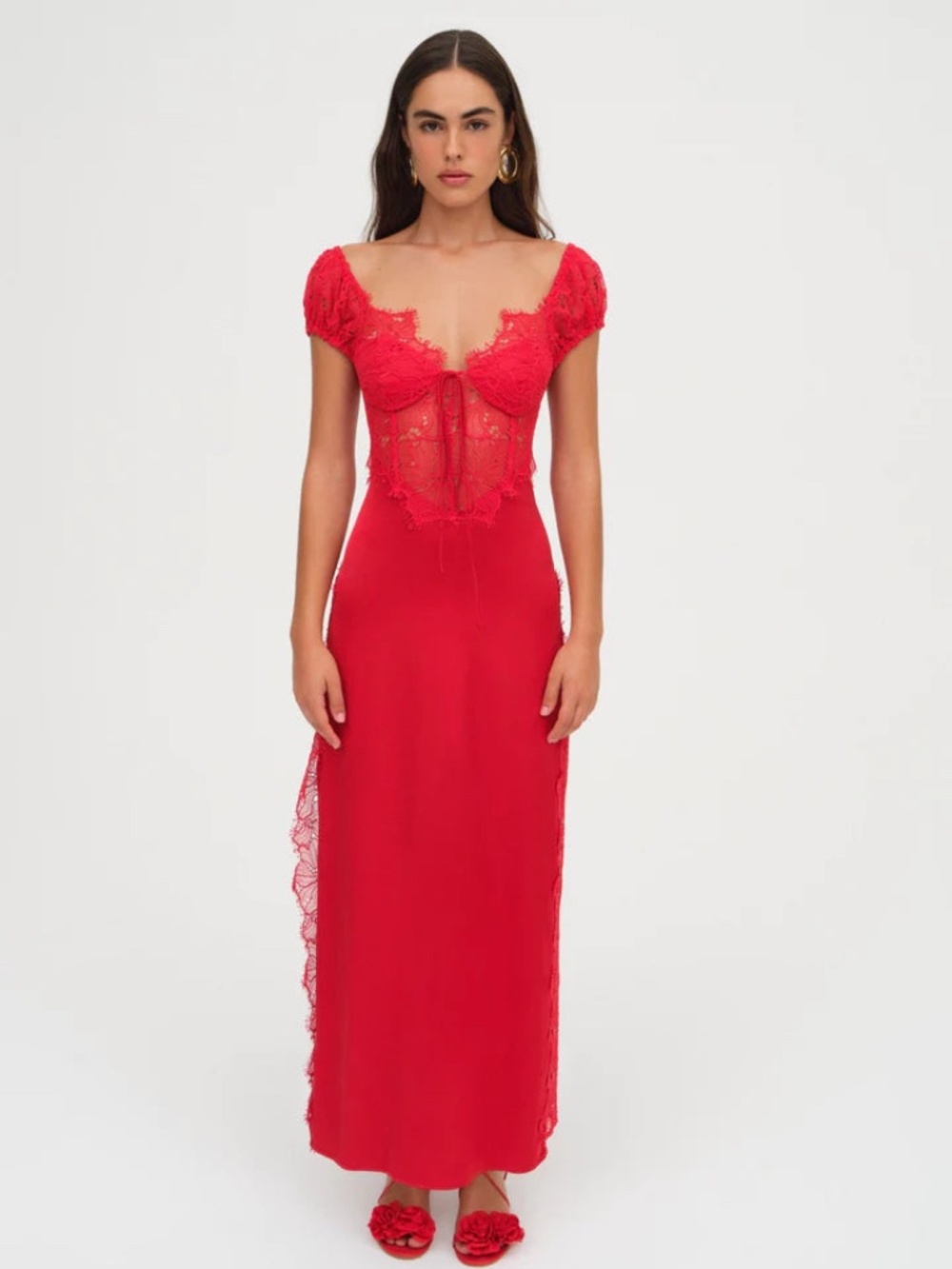 For Love & Lemons Casey Maxi Dress Red S